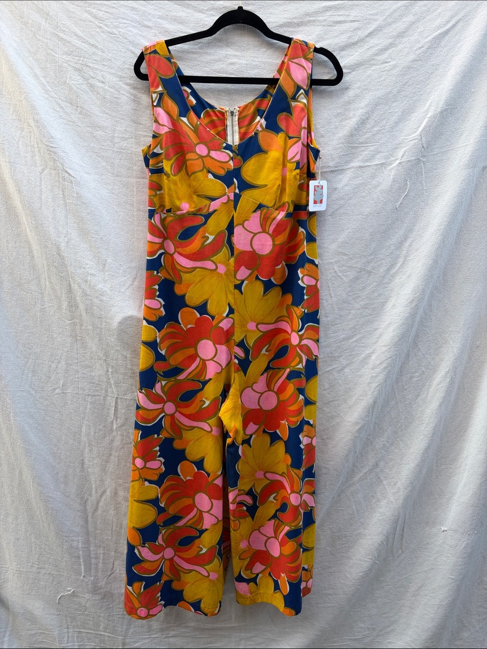 Sleeveless Floral Wide-Leg Jumpsuit in Mustard & Navy